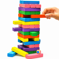 Medinė spalvota Jenga tipo bokšto dėlionė, spalvotos medinės kaladėlės, medinis bokšto žaidimas, spalvota medinė kaladėlių dėlionė, medinis krentančio bokšto žaidimas