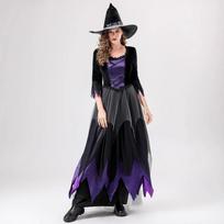 Helovinas, suaugusiųjų violetinė raganos vampyro suknelė sub cosplay kostiumas XXL juoda