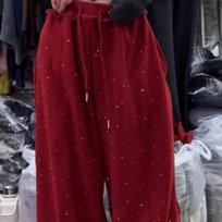 Women's Rhinestone Mid-Leg Jazz Pants - Korean Style, Loose-Fit, Slimming, Plush, Wide-Leg 2XL brown