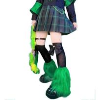 Women Furs Leg Warmer Winter Furry Long Boot Cuffs Fuzzy Shoe Cover Party Costume for Holiday Festival Performances Play 30CM žalia