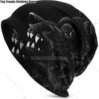 Wolf Print Beanie Skull Caps Chemo Hats Baggy Headwear for Men Women Jogging Cycling One Size black