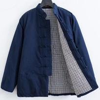 Vyriškas vintage viršutinis drabužis Vyriškas Tang kostiumas Žieminė šilta medvilninė striukė Su stovinčia apykakle Mygtukinė Kung Fu striukė 2XL tamsiai mėlyna spalva