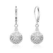925 Sterling Silver Earrings Hypoallergenic Leverback 14K Gold Plated Dangle Ball Filigree Earrings Women Vintage Dangly Earings white