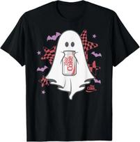 Coca-Cola Halloween Diet Coke Ghastly Ghost Checkered Stars T-Shirt XL gray