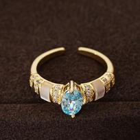 Saint-Thomas Island Sea Blue Gem Ring: High-End Retro Court Style Jewelry for Index Finger beige