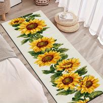 1Pcs Rustic Sunflower Green Leaves Non-Slip Washable Area Rug Runner for Entryway, Living Room, Bedroom & Patio 60X90cm yellow