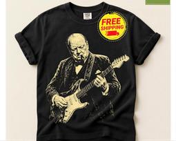 Winston Churchill Playing Guitar Shirt, Comfort Colors® Retro Political Humor Tee 110 beige