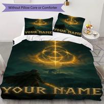 Custom Name Elden Ring Pattern Bedding,Quilt Set Quilt Cover Pillowcase Home Birthday Gift(1 * duvet cover + 2 * pillowcase, without core)_lx 135x200cm brown