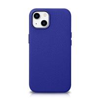 iPhone 14 Plus Magnetic Leather Case with MagSafe Litchi Premium Leather Case Navy Blue
