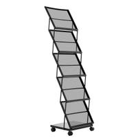 Brochure Display Rack, Foldable 5 Pockets Magazine Literature Display Stand, Movable Floor Standing Magazine Rack with Wheels, Metal Newspaper Catalog