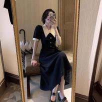 Hong Kong flavor retro temperament black polo dress children's summer new niche design high-end dress 3XL juoda