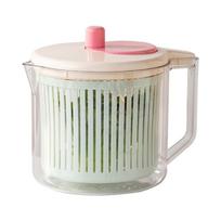 Practical Plastic Vegetable Fruit Dehydrator Spinner Bowl For Daily Cooking Drain Basket with Handle rožinė