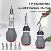 8-in-1 Multi-Gear Angle Wrench & Bendable Screwdriver Set 8-in-1 Ratchet Screwdriver (Straight Type) gray