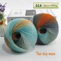 400 grams of colorful gradient rainbow long-dyed pure wool yarn Skeins, 2 large Skeins, hand-woven crochet yarn, 2Skeins/pack gray