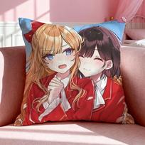 Anime W-Watashi No Oshi Wa Akuyaku Reijou Cushion Cover Breathable Linen Summer Odorless Eco-Friendly Invisible Zipper Washable Peach skin 18*18(CM)-1Pcs white