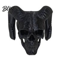 Creative Dark Style Figurines 3D Printed Goat Horn Skull Ornament Gothic Ram Horned Devil Desktop Home Office Decorations Skull Halloween Statue for black