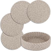 Trivets for Hot Dishes Trivets for Hot Pots and Pans Cotton Coasters 4 Pcs and Storage Basket 1 Pack Pot Holders for Kitchen Hot Pads for Table gray