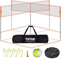 VEVOR 4 krypčių tinklas tinkliniui, reguliuojamo aukščio badmintono tinklo komplektas kiemui, paplūdimiui, veja, lauko nešiojamas tinklas tinkliniui su nešiojimo krepšiu