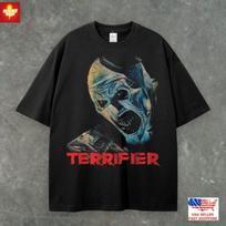 New Apparel Terrifier Horror Movie T-Shirt, Art the Clown Graphic Tee, Halloween Unisex T-Shirt M gray