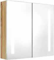 Veidrodinė vonios spintelė su LED, balta ir ąžuolo, 62x14x60cm