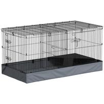 2-in-1 Small Animal Cage with Ramp, Black Steel Rabbit Enclosure 121 x 61 x 61 cm