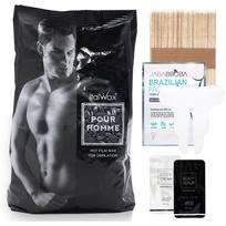 Italwax Hot Film Pore Homme Men's Full Body Brazilian Self-Waxing Kit 1kg + Wooden Spatula + Java Poba Brazilian Patch 1 Sheet + J&Co On The Body gray