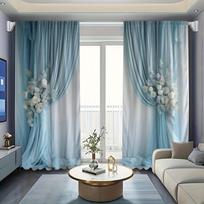 2 vnt. mėlynos ir baltos rožių gėlių užuolaidos, elegantiškas gėlių raštas, langų užuolaidos svetainei, miegamajam, namų dekoravimui 105x230cmx2&Rod pocket &2 panels
