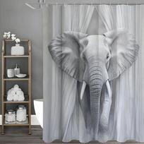 Pilko dramblio dušo užuolaida, Dekoratyvi vonios dušo užuolaida, Vandeniui atspari dušo užuolaida su kabliukais 180x180cm W90xH180cm gray