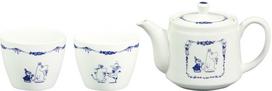 World Create Moomin Pot & Cup, Hasami Ware, Moomin, Little My, and Snufkin, Set of 3, Blue Country Series, 14733 white