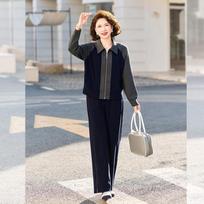 Chic Two-Piece Casual Cardigan and Straight-Leg Pants Set for Stylish Middle-Aged Moms 2XL (110-125 jin) black