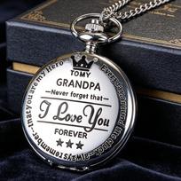 Vintage Silver Men's Pocket Watch with Heartfelt  To Grandpa  Engraving Pendant Necklace Accessories Clock Best Souvenir Gift juoda