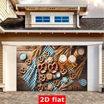 2D Bavarian Oktoberfest Garage Door Banner Beer Pretzel Blue White Checkered Decor 70.9x43.3inch/180*110cm gray