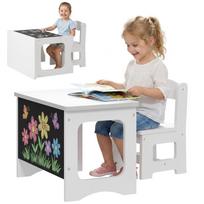 Wooden Table and Chair Set for Children Ages 3-6 with Reversible Top, Rounded Corners, White