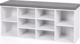 Songmics VASAGLE batų suoliukas su paminkštinta sėdyne, 10 skyrių, 104 × 30 × 48 cm, LHS10WT