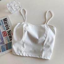 Retro Hong Kong Style Women's Slim Leather Suspender Vest with Fixed Cup One Size chaki