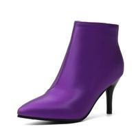 Fashion Women's Ankle Boots Purple Black Short Boots Ladies Waterproof High Heels Point Party Shoes For Women 34