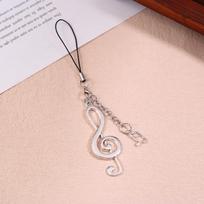 1/2Pcs Y2K Vintage Musical Note Mobile Phone Lanyard Trendy Metal Musical Note Phone Chain Keyring Charm Pendant Gifts beige