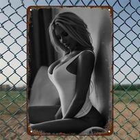 Retro metalinis skardinis ženklas, vintažinis pin-up merginos plakatas, vyro urvelio, namų baro sienų dekoravimui 20x30cm black