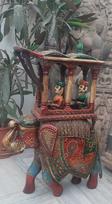Hand Painted Mango Wood Elephant Statue: Royal Ambabari Decor 16” X 8” X 24” (l x w x h) įvairiaspalvis