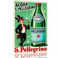 Vintage Retro S Pellegrino Mineral Water Bottle  Dapper Gentleman with Top Hat Monocle Drinking Sparkling Aqua Distressed Gree 20x30cm（7.8x11.8inch） black