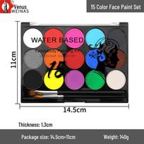 15-Color Water-Soluble Non-Irritating Face and Body Paint Set for Children. 15-color palette blue