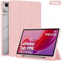 Case for Lenovo Tab M11 11 Inch 2024 with Pen Holder,Clear Transparent Hard PC Back Cover Trifold Stand Case for,Auto Wake/Sleep rožinė