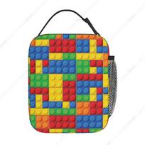 Colorful Bricks Reusable Lunch Box Food Bag Insulated Lunch Bag for Teenage Boys Girls School Beach One Size blue