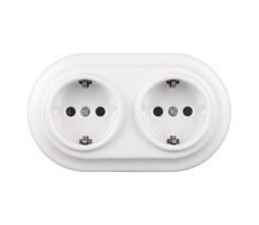 Elhard - Dviguba keraminė retro rozetė namams su rėmeliu SCHUKO 230V balta
