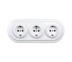 Elhard - Triguba keraminė retro namų rozetė su rėmeliu SCHUKO 230V balta