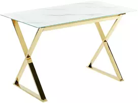 Beliani Valgomojo stalas ATTICA marmuro / auksinės spalvos, 120 × 70 cm, grūdintas stiklas