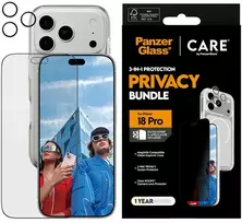 Panzer Glass apsauginis rinkinys CARE by PanzerGlass Flagship 3-in-1 dėklas + privatumo stiklas + objektyvo apsauga, skirtas iPhone 18 Pro / 17 Pro
