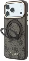 Guess PU 4G Ring Stand MagSafe dėklas skirtas iPhone 18 Pro Max rudos spalvos