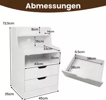 Promotion 2 baltų LED naktinių staliukų komplektas su įkrovimo stotele, 45 x 35 x 72,5 cm