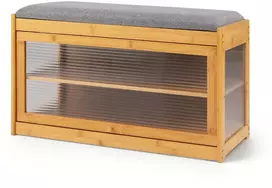 Promotion Batų suoliukas su pagalvėle ir 2 lentynomis, bambukas, medžio atspalvio, 69 x 31 x 42,5 cm